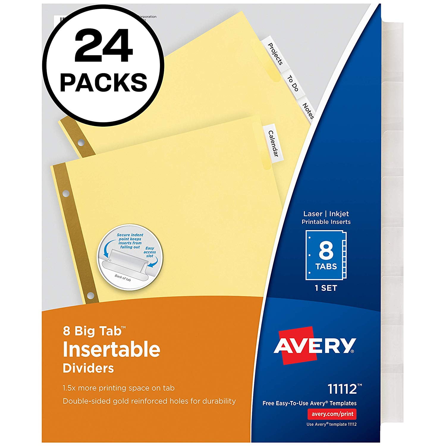 8Tab Binder Dividers, Insertable Clear Big Tabs, 24 Sets (11115