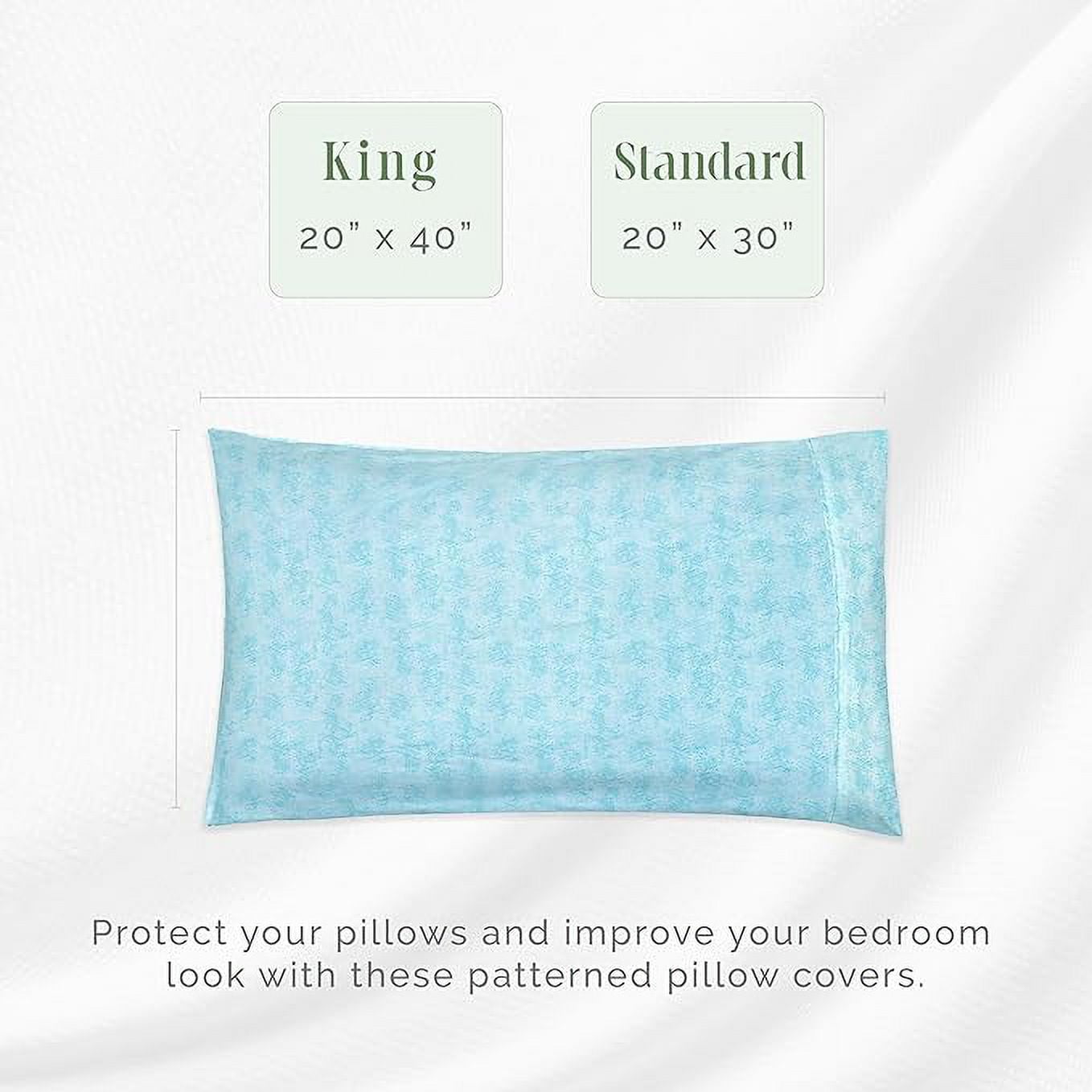 Elegant Comfort Set of 2 Ultra Soft Floral Pint Pillowcases - 1500 Hotel Quality Microfiber, Smooth Envelope Closure - King, Wave Aqua