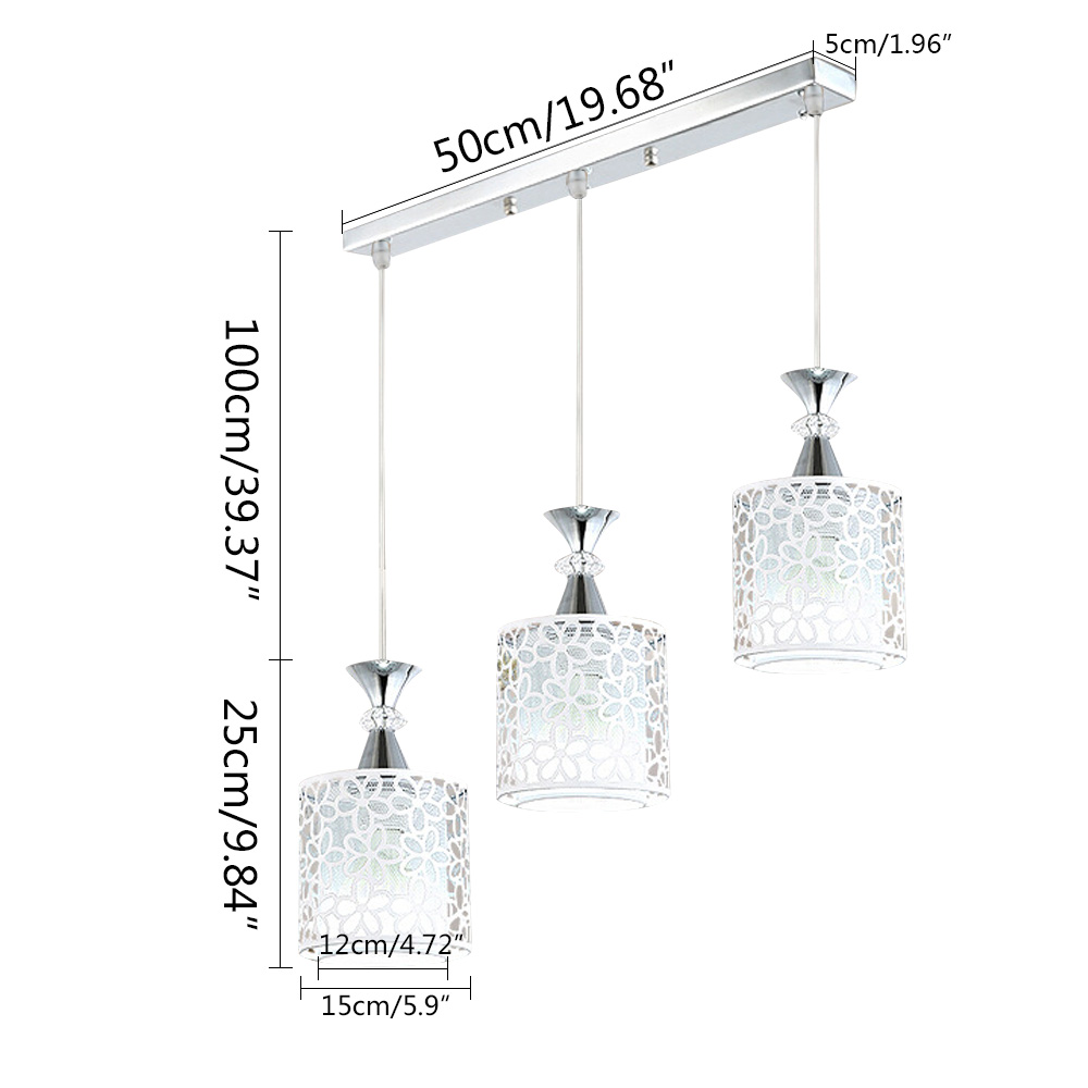 3-Light Modern Kitchen Island Chandelier Ceiling Light Pendant Lamp with Round/ Rectangular Canopy for Dining Room Decor