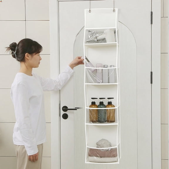 CQCYD under $5 4-Shelf over the Door Hanging Pantry Organizer, Behind the Door Storage Organizer with Clear Plastic Pockets, for Bedrooms, Closets