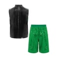 thumbnail image 4 of Hansber Boys Hip Hop Street Jazz Dance Outfit Kids Color Block Sleeveless Tank Top with Sequin Shorts Set Green 16, 4 of 5