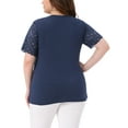 thumbnail image 3 of Agnes Orinda Women's Plus Size V Neck Short Sleeve Elegant Lace Ribbed Knit Summer Tunic Blouse 1X Navy Blue, 3 of 6