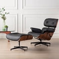 thumbnail image 3 of CRO Decor Tufted Accent Chair Grain Leather Swivel Lounge Chair and Ottoman, 3 of 13