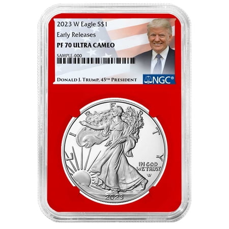 2023-W Proof $1 American Silver Eagle NGC PF70UC ER Trump Label Red Core