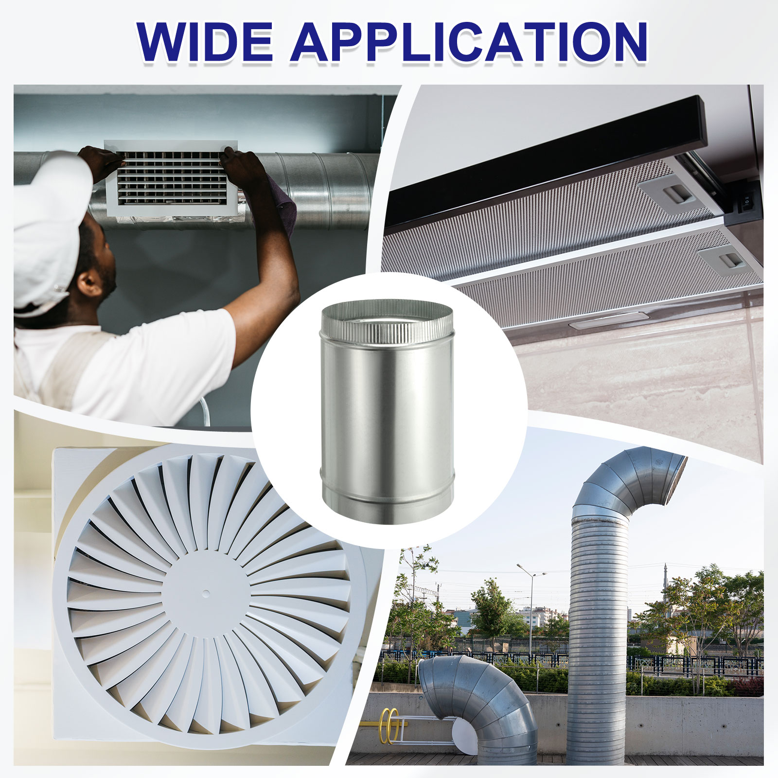 Uxcell 8 x 12 Inch Round Dryer Duct, 2PCS Galvanized Steel Crimped Straight Air Vent Duct Extension Coupler Pipe Adapter Connector for HVAC Dryer Hood Ventilation Chimney, Silver