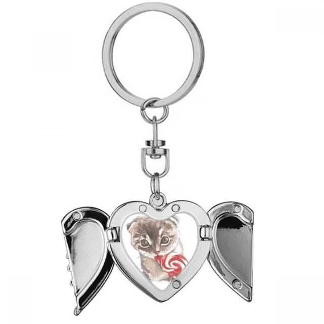 Llavero de alas de ángel en forma de corazón Unbranded Llavero de acuarela animal Little Cat
