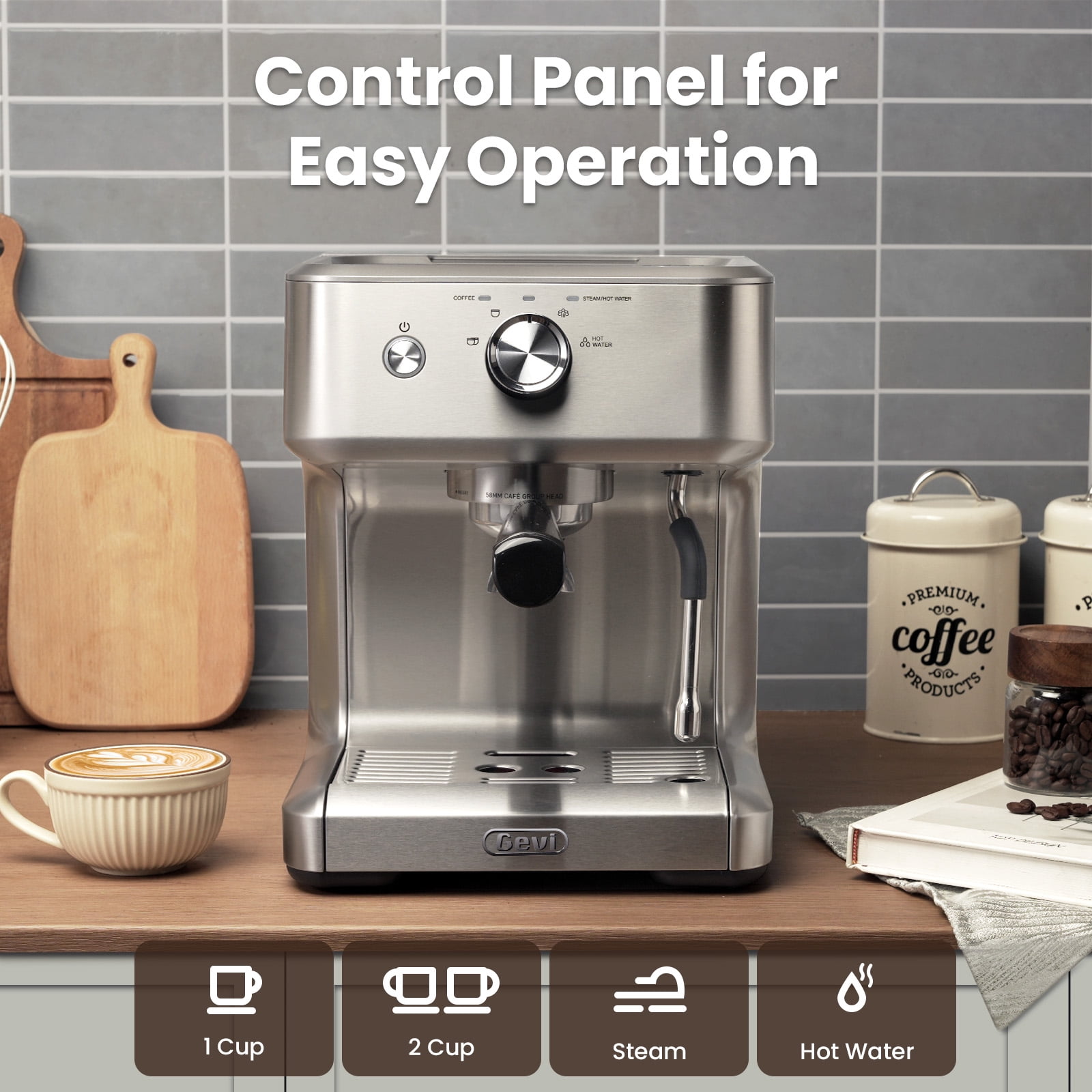 GEVI Ezbru 1000 Espresso Coffee Maker Machine with Pre-infusion