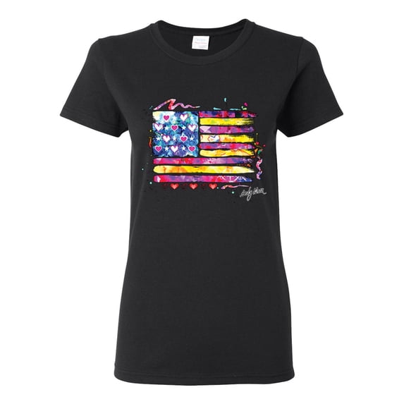Wild Bobby, Colorful Neon Flag Hearts Love, Streetwear, Women Graphic Tee, Black, Small