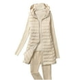 thumbnail image 2 of Qulqfy Hooded Quilted Jackets for Women Long Beige Lightweight Zip Up Warm Sleeveless Puffer Vest Vest for Women L, 2 of 9