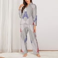 thumbnail image 2 of Pajama Sets for Women 2 Pcs, Eiffel Tower red blue Button Down Long Sleeve Sleepwear Lounge PJ Sets, 2 of 6