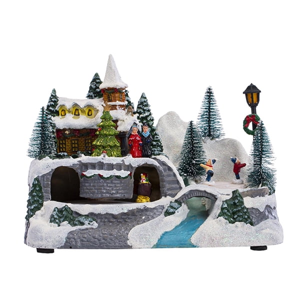 Casa de Escena con Luces LED, árboles Giratorios, Muñeca de Ciudad, Cabaña en Miniatura, Paisaje, Cabaña, Escultura Brillante, Decoración Pa