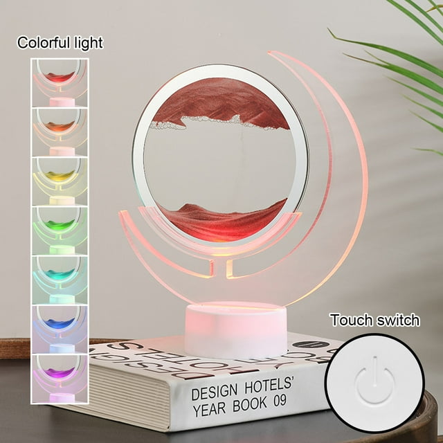 Fiudx Lámpara de Arena Usb, Led Que Cambia de Color, Pintura de Arena Única En Movimiento, Luz Decorativa de Mesa, Decoración Ambiental para El Hogar, Idea de Regalo Creativa, 26 X 22 X 9 Cm, Vidrio