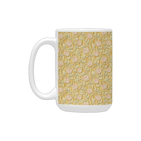 

Shabby Chic Decor Romantic Rose Petals with Branches Nature Beauty Valentine Feminine Print Coral Sa Ceramic Mug (15 OZ) (Made In USA)