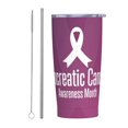 thumbnail image 1 of Vaso de acero inoxidable con tapa para concientización sobre el cáncer de páncreas, taza térmica portátil de 20 oz, 1 of 7