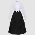 thumbnail image 2 of Juosiy Women's Vintage Steampunk Gothic Victorian Renaissance Dress Set Plus Size Lapel Ruffled Design Long Sleeve Pleated Skirts, 2 of 8