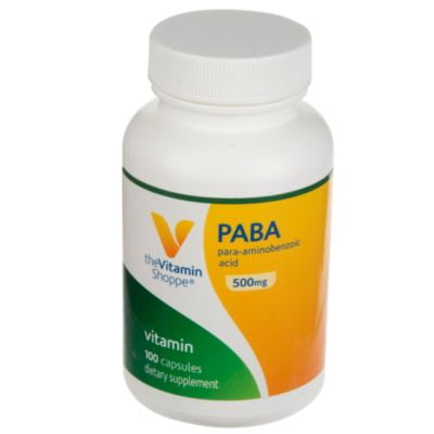 Acid Healthy - The Vitamin Shoppe PABA 500MG (ParaAminobenzoic Acid, a B Vitamin), Antioxidant that Supports Skin Health (100 Capsules)