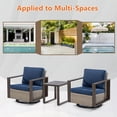 thumbnail image 5 of MeetLeisure Outdoor Swivel Rocker Metal Chairs Set of 2 with Small Coffee Table, 3 Pieces Patio Bistro Set with 360 Degree Glider Chairs & Wood-Looking Metal Armrest, Dark Blue, 5 of 9