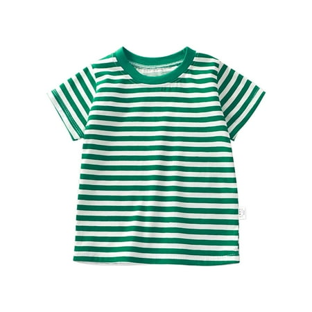 

Otqutp Kids Comfy Tops Summer Children s Short Sleeved T Shirt Pure Cotton Boys and Girls Single Baby Base Shirt Striped Multi Color