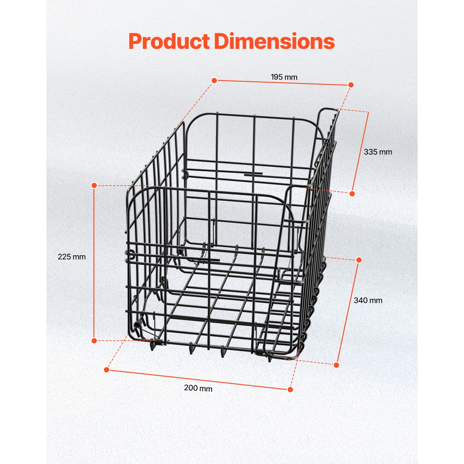 KFFKFF Rear Bike Basket, Foldable Wire Bicycle Basket with Cargo Net, Detachable Liner Bag & Waterproof Cover, Quick Release Design for Adults Carrying Pets, Groceries, and More