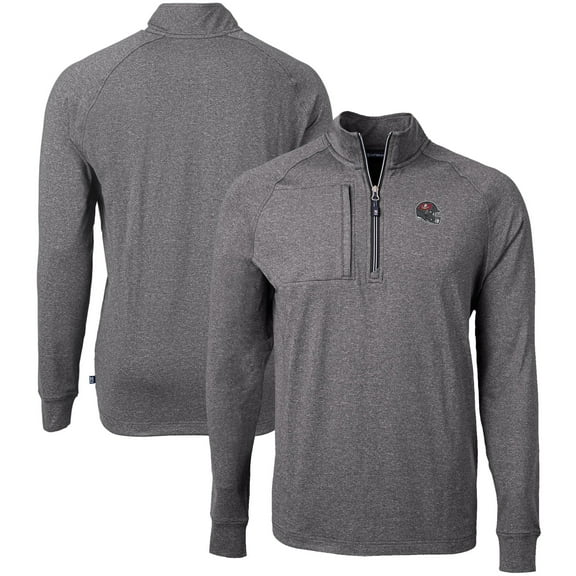Men's Cutter & Buck Heather Black Tampa Bay Buccaneers Big & Tall Adapt Eco Raglan Quarter-Zip Jacket