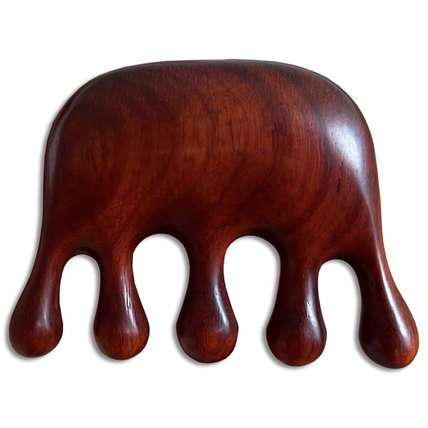 Peine de masaje de madera Gua Sha Peine de dientes anchos para el cuero cabelludo, facial, masaje corporal Masajeador de sándalo natural Mujeres Hombres (forma de M A)