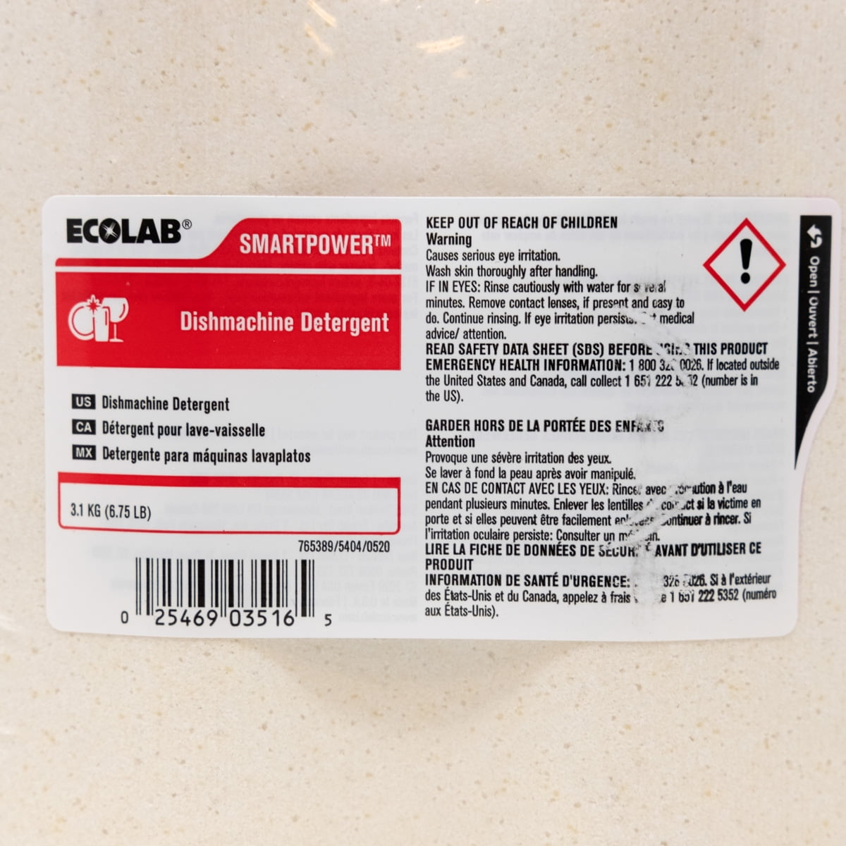 EcoLab SMARTPOWER Dishmachine Detergent, 6101201, 6.5 LB. | 4/Case
