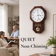 Pendulum Wall Clock - Decorative Wood Wall Clock with Pendulum - Schoolhouse Clock Regulator Design, Battery Operated & Silent, Wooden Pendulum Clock 18x11