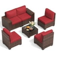 thumbnail image 4 of UDPATIO 6-Piece Patio Furniture Set, Outdoor Patio Sofa Set With Wide Armrest, All-Weather Wicker Rattan Guest Set With Cushion And Glass Table And Waterproof Cover,Brown & Wine Red, 4 of 8