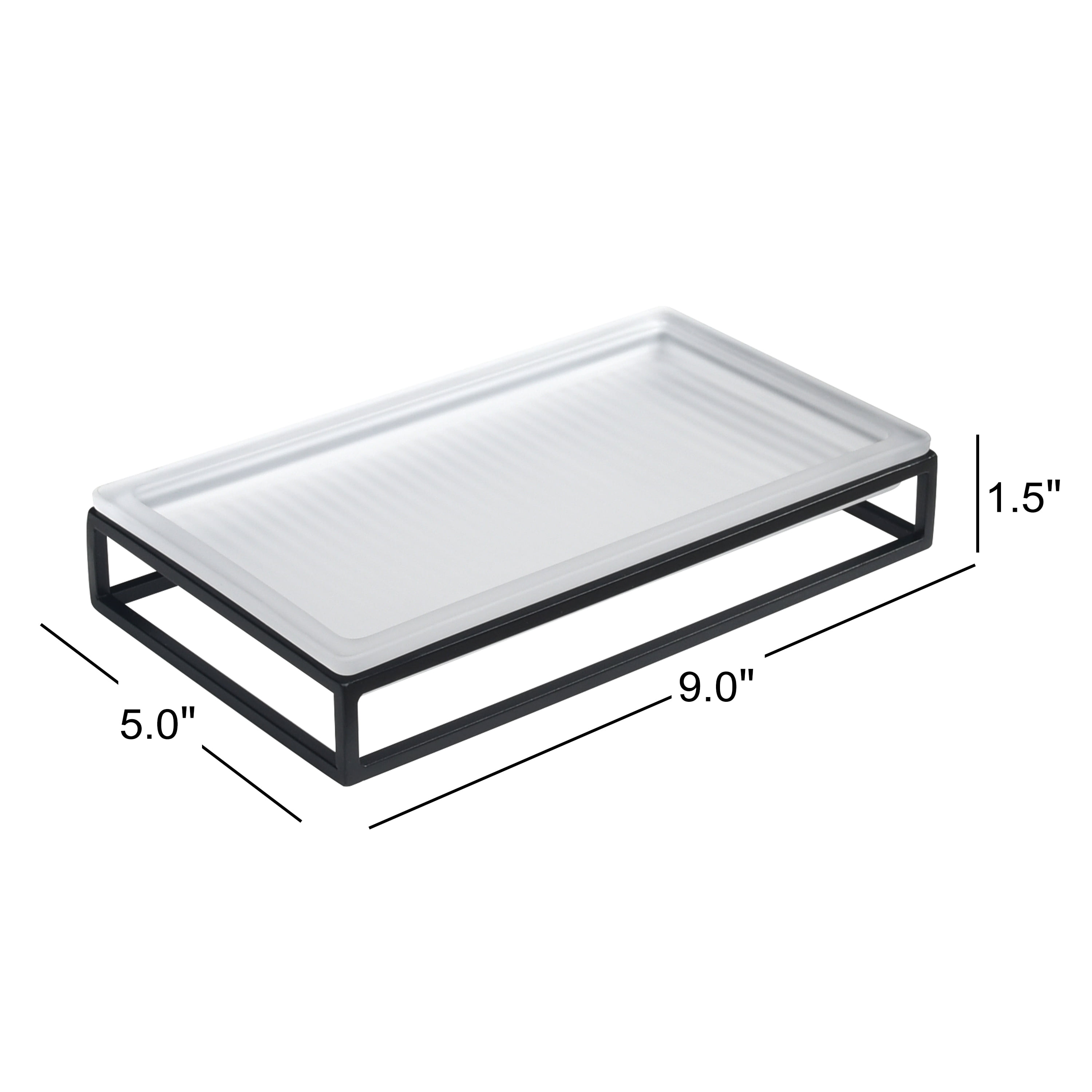 Better Homes & Gardens Ribbed Glass and Metal Tray, White with Black Accents