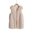 thumbnail image 4 of HAPIMO Women's Winter Outfits Solid Color Soft Fleece Coat Casual Wedding Party Vest Sleeveless Outwear Faux Fur Jackets Open Front Cardigans Fall Fashion Beige L, 4 of 5