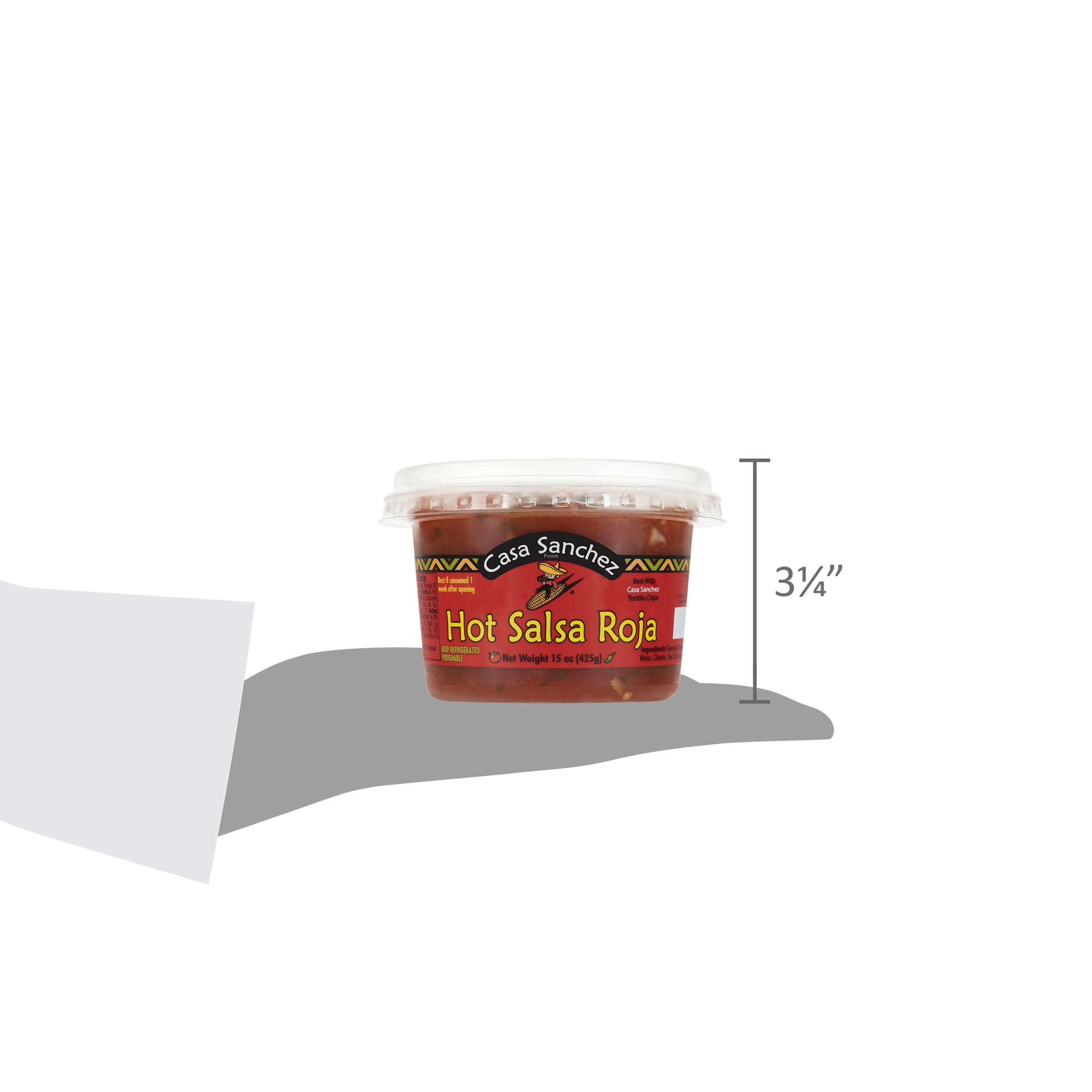 Casa Sanchez Fresh Produce, Refrigerated Hot Salsa Roja, 15 oz Tub