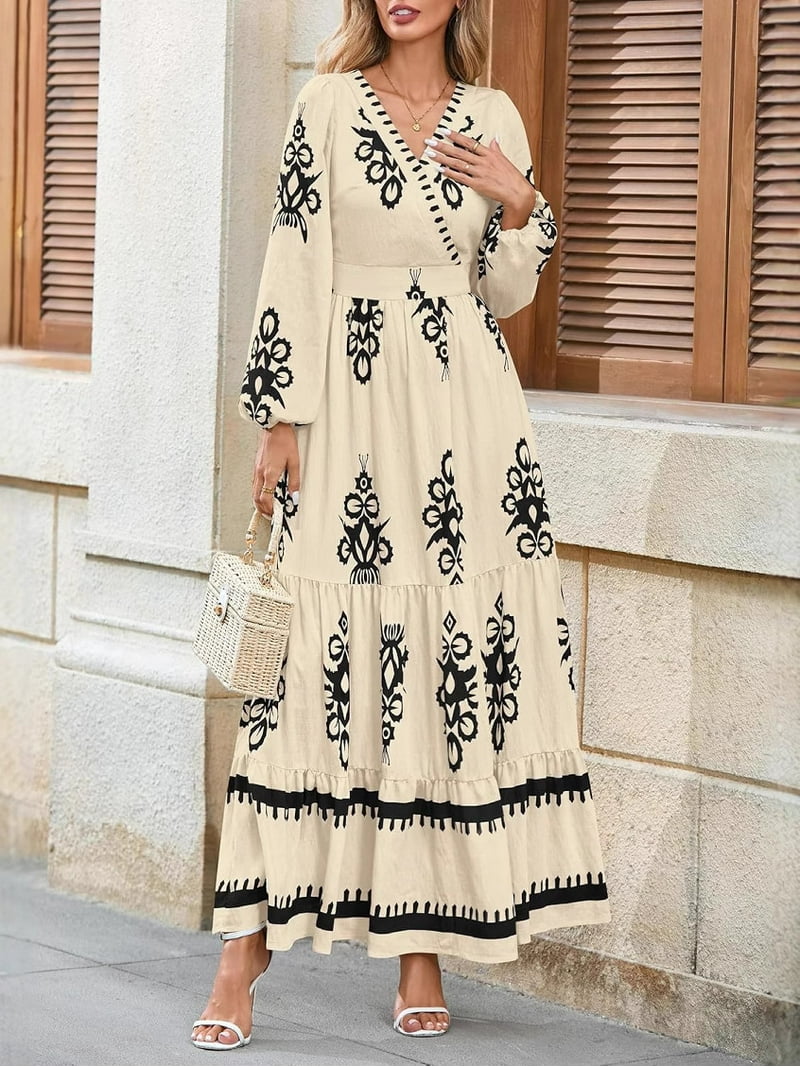 VERTEX&KAIBIN Women's Fall Bohemian Floral Maxi Dress - V-Neck Lantern Sleeve A-Line Flowy Beach Dress - Walmart.com VERTEX&KAIBIN Women's Fall Bohemian Floral Maxi Dress - V-Neck Lantern Sleeve A-Line Flowy Beach Dress - Walmart.com