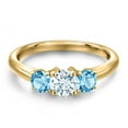 thumbnail image 3 of Gem Stone King 18K Yellow Gold Plated Silver Sky Blue Aquamarine and Swiss Blue Topaz Engagement Ring for Women | 1.21 Cttw | Round 5MM | Gemstone March Birthstone | Size 5, 3 of 6