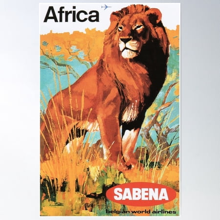 Africa Lion Safari Sabena Airlines Vintage Travel Poster Wall Art, Modern Wall Decor For Living Room Bedroom, 8x12 UNFRAMED