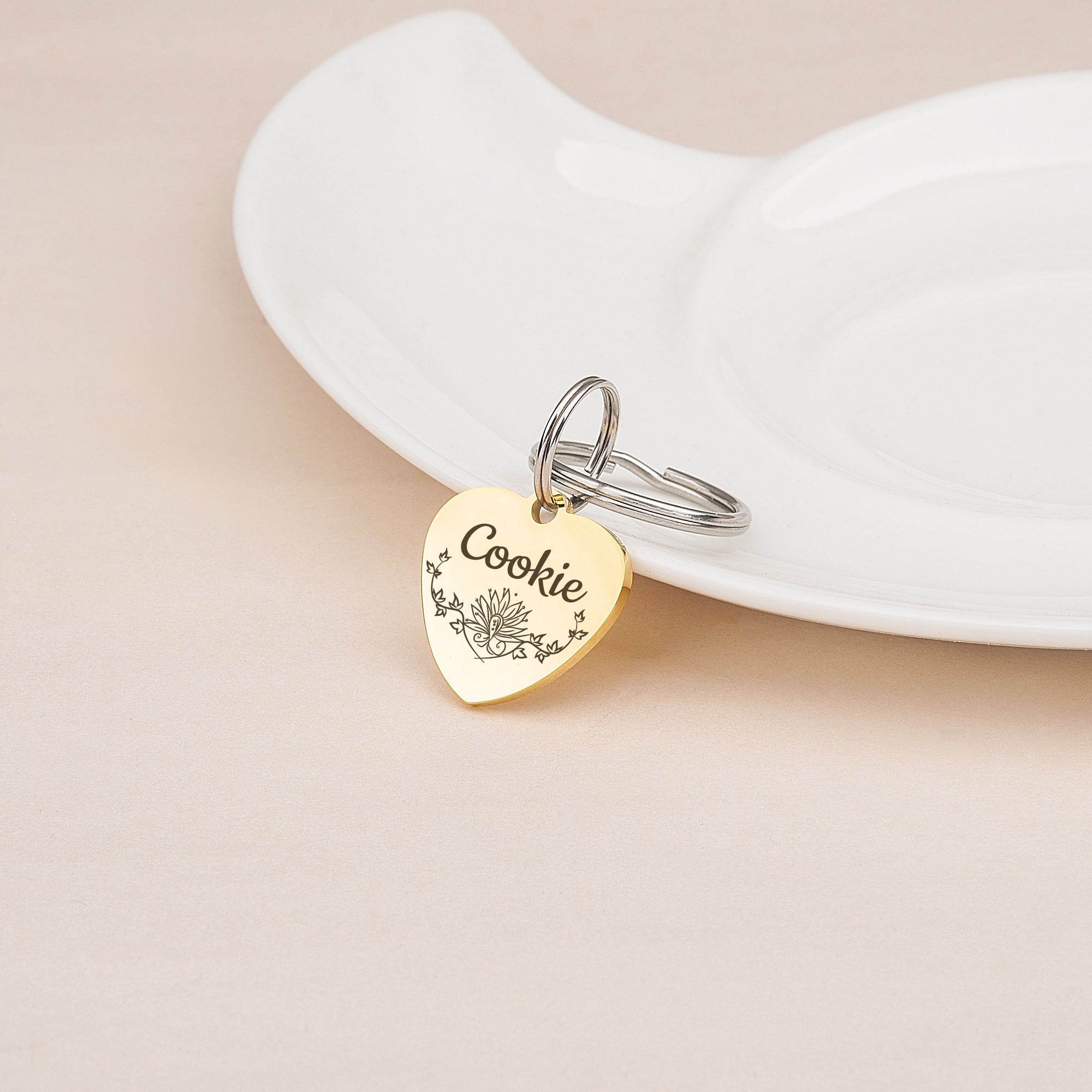 Anavia Stainless Steel Metal Heart Name - Boarder Birthday Holiday Christmas Engraved Dog Cat ID Tag, Gold
