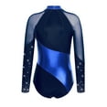 thumbnail image 4 of inlzdz Womens Gymnastics Leotards Long Sleeve Rhinestones Ballet Dance Unitards Bodysuit Performance Navy Blue&Blue L, 4 of 6