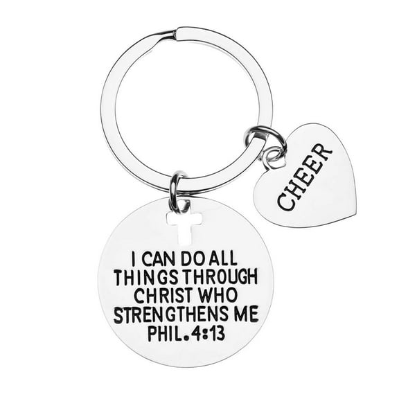 Cheer Charm Keychain, Christian Faith Charm Keychain, I Can Do All Things Through Christ Who Strengthens Me Phil. 4:13 Scripture Jewelry, Cheerleading Gift for Women, Teens and Girls