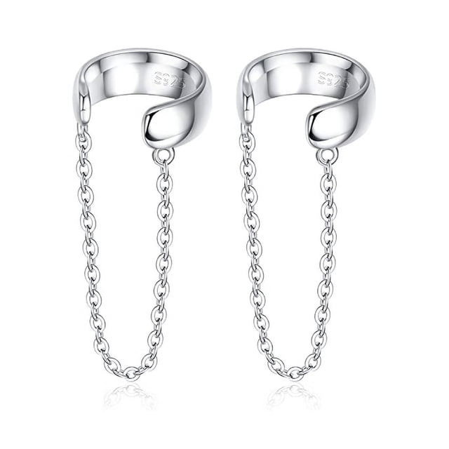 Pendientes de plata 925 para mujer, sin perforación, con clip en cadena, puños envolventes para cartílago de hélice, pendientes ajustables no perforados JM