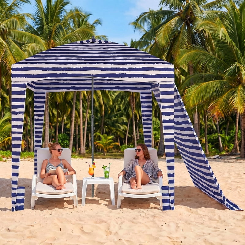 Simenmax 6x6ft Beach Cabana, Large Beach Canopy with Side Wall, UPF 50+ Protection Easy Setup Beach Tent Sun Shelter, Portable Beach Tent for Whole Family, Dark Blue