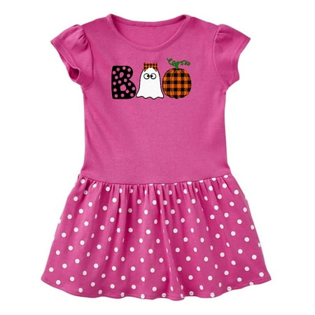 

Inktastic Boo Halloween Ghost and Plaid Pumpkin Gift Toddler Girl Dress