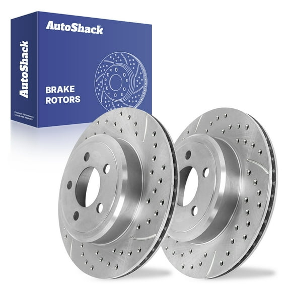 AutoShack Rear Vented Drilled & Slotted Silver Zinc Coated Brake Rotors 2-PC Set Replacement for 2006-2014 Dodge Charger 2005-2014 Chrysler 300 SilverShield Pro 12.59" (319.8 mm)