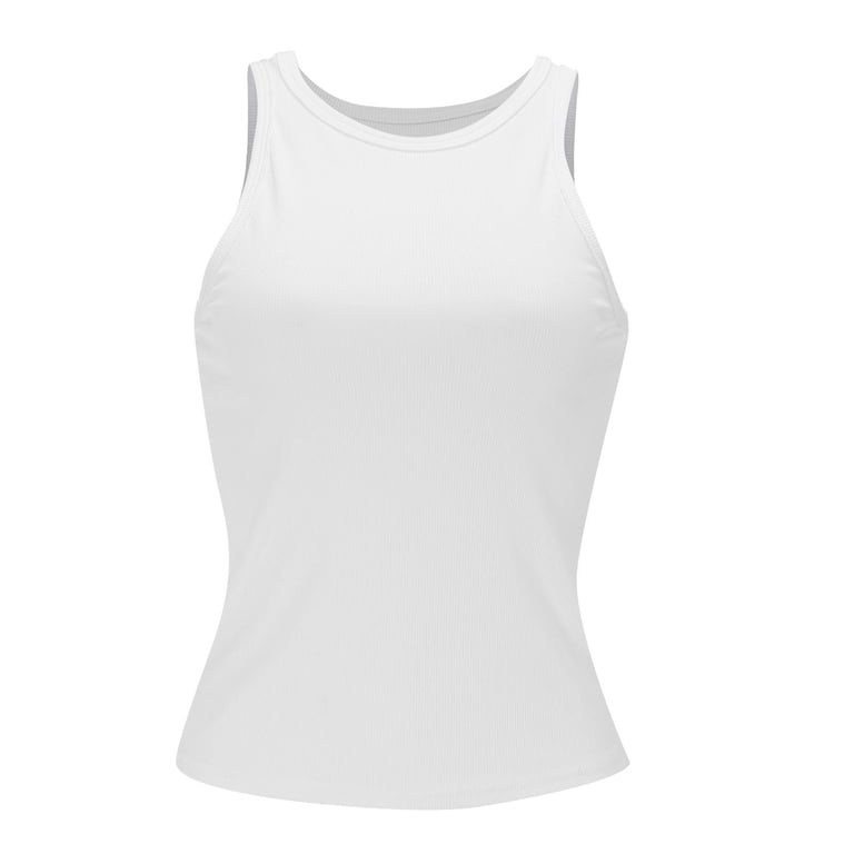 Women's Ribbed Sleeveless Crop Top - Halter Racerback Slim Fit Tank For Streetwear, White Large