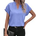 thumbnail image 2 of Tshirts Women Trendy Women's Summer Tops V Neck Short Sleeve Shirts Loose Flowing Tunics, 2 of 9