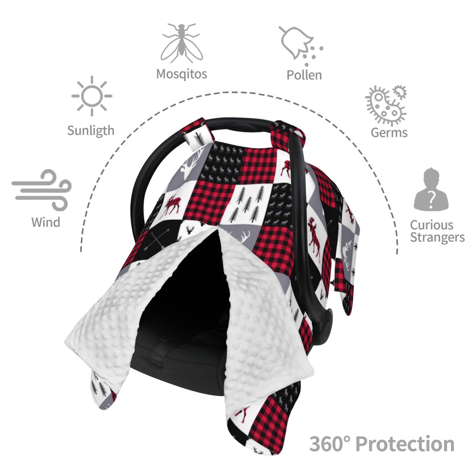 Car Seat Cover Baby - Buffalo plaid Elk arrows deer moose Breathable Infant Car Seat Cover for Baby Carseat, Lightweight Comfort Baby Essentials Must Haves Newborn Stuff for Girl Boy