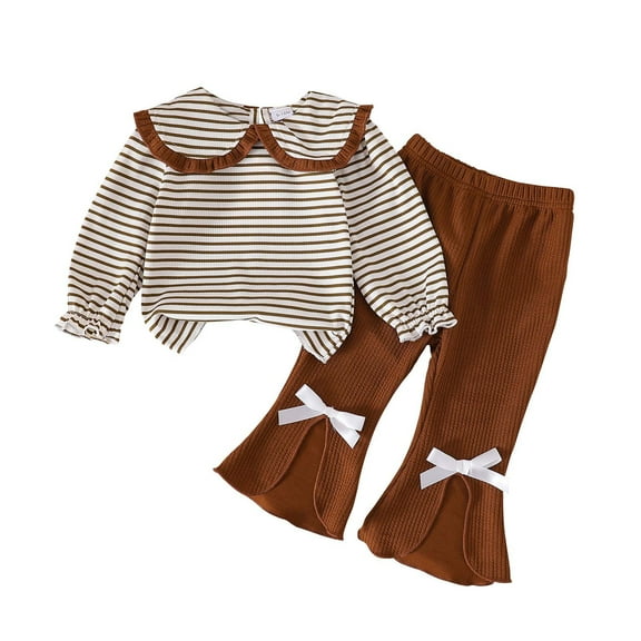 Fesfesfes Girls Long Sleeve Blouse and Pant Set Fashion Stylish Outfit for Baby Toddler Casual Daily Wear Party Photoshoot Soft Comfortable Round Neck Tops Pants Sets(Coffee,2 Years)