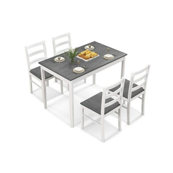 5-Piece Wooden Dining Set, Rectangular Table & 4 Chairs - Natural/Gray - Kitchen/Dining Room Furniture - Rubber Wood, Acacia Veneer - 45" Table