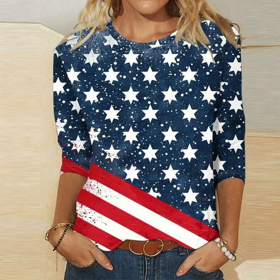 Aloohaidyvio 2024 USA Flag for Women Plus Size Shirts,Independence Day Tops for Women,4th of July Summer Patriotic Loose T-shirt