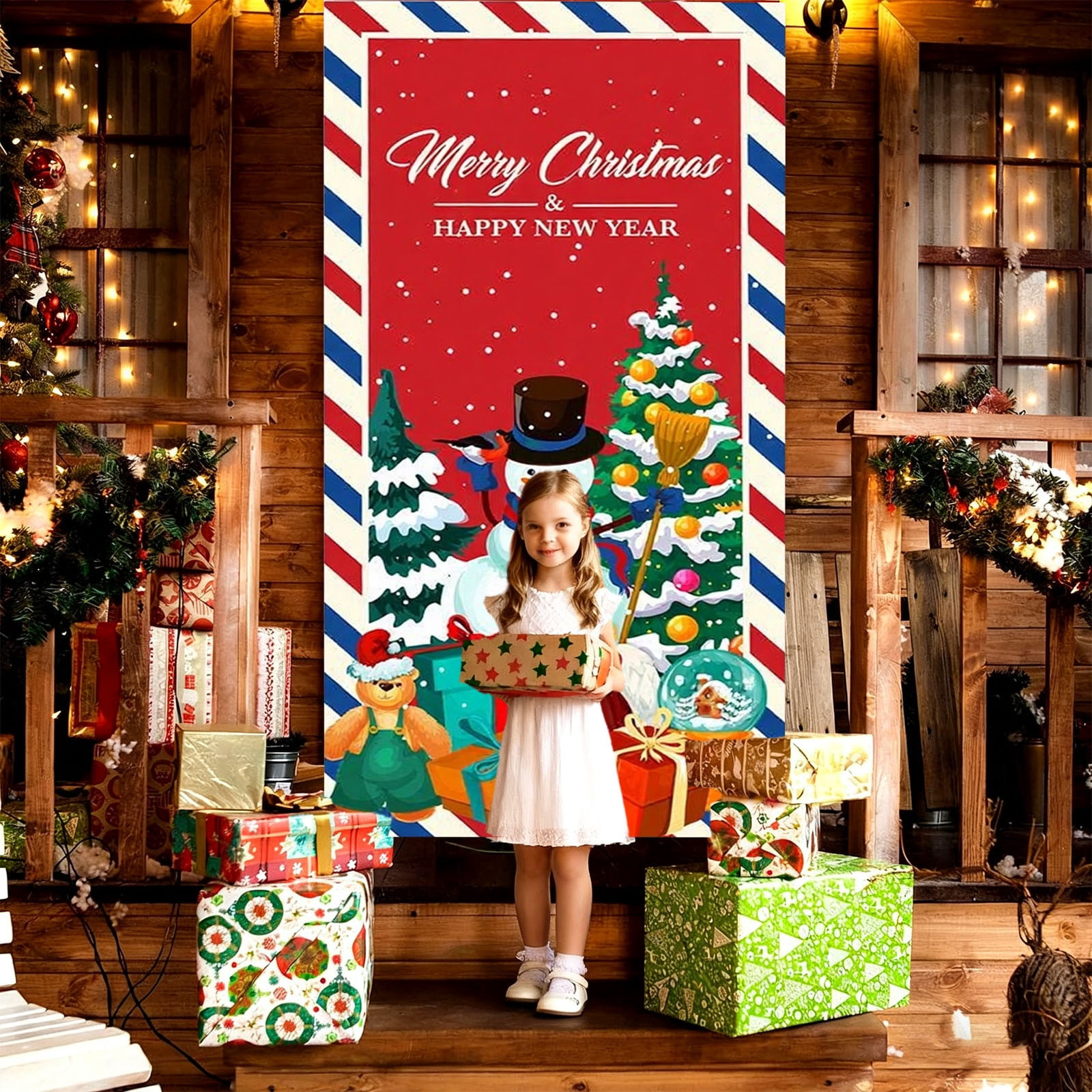 Couvre-porte De Noël Bonhomme De Neige - Taille 35x79 Pouces (environ 90x200cm), Polyester - Décoration Intérieure/extérieure Réutilisable Pour Porte D'entrée - 5