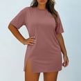 thumbnail image 5 of Admvng Womens Plus Size Dress Solid Round Neck Short Sleeve Casual Comfy Dresses, 5 of 7
