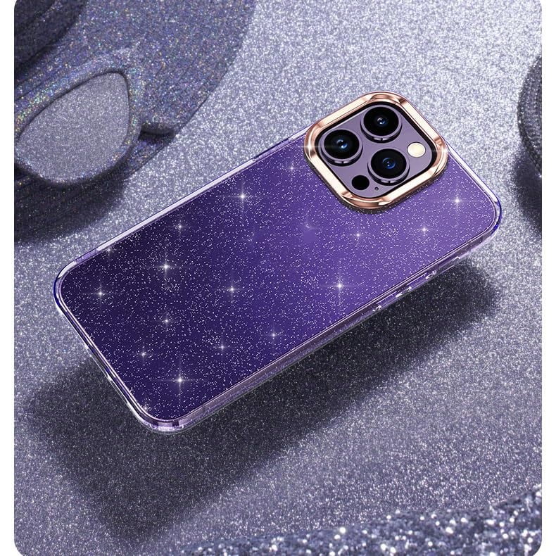 Case for iPhone 15/15 Plus/15 Pro/15 Pro Max, Clear Sparkle Phone Case with Electroplated Lens Protective, Support Wireless Charging Cover